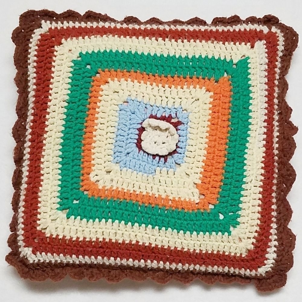VINTAGE 70s Granny Square Crochet Pillow Cover